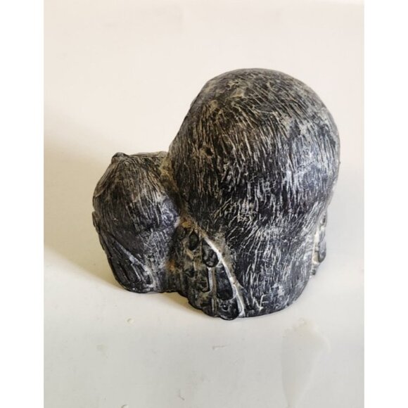 Wolf Original Mother Baby Owl Black Soapstone Carved Sculpture Vintage Figurine - Picture 2 of 5